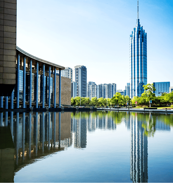 City skyline with modern tower